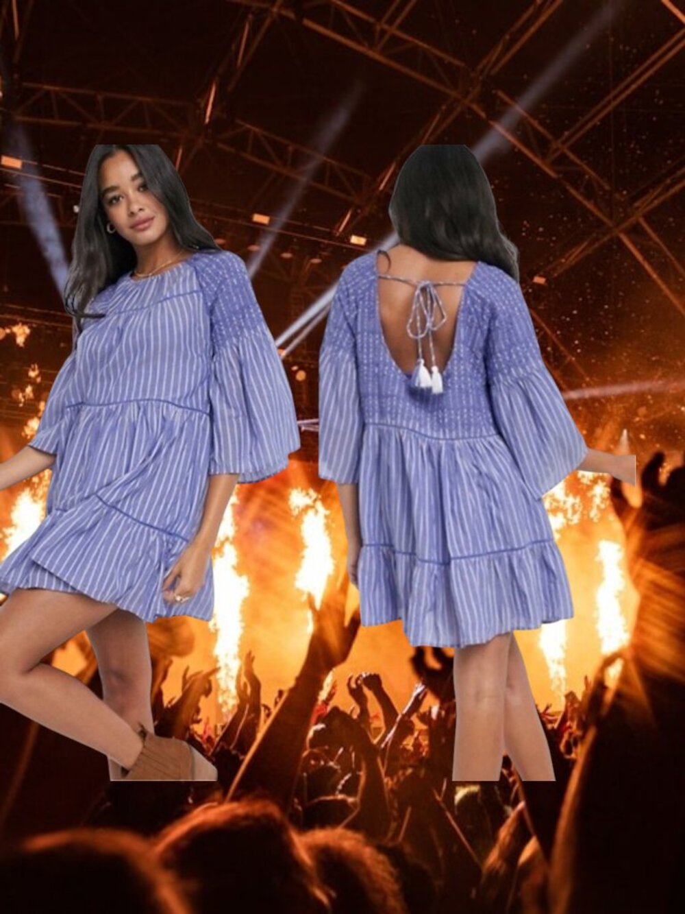 NWT Free People Lola Embroidered Flounce Mini Shift Dress Womens S Chambray Blue